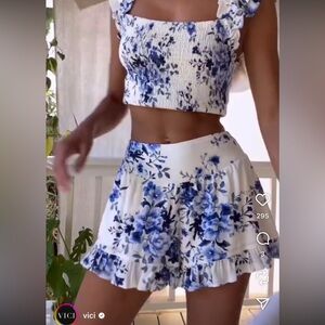 Floral Blue and White Shorts